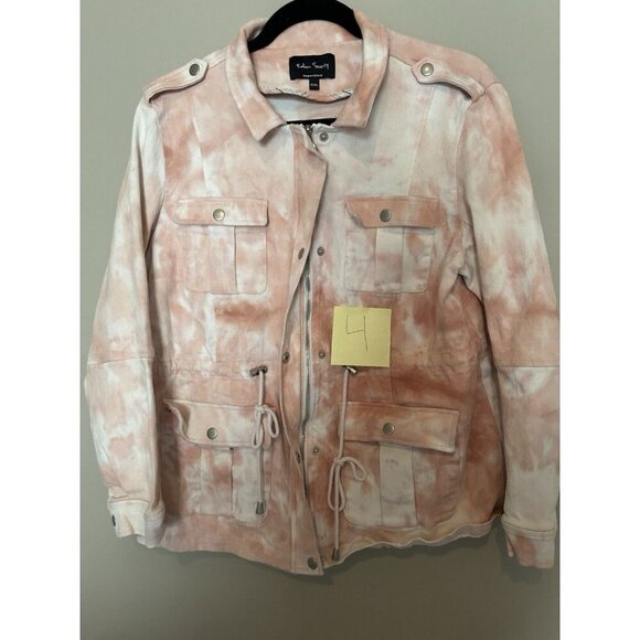 Eden Society Women XL Blush Pink Tie Dye Full Zip Cargo Military Jacket Cotton - Picture 11 of 11
